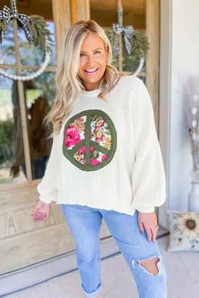 Aiden Round Neck Balloon Sleeve Floral Prince Peace Patch Sweater *FINAL SALE*