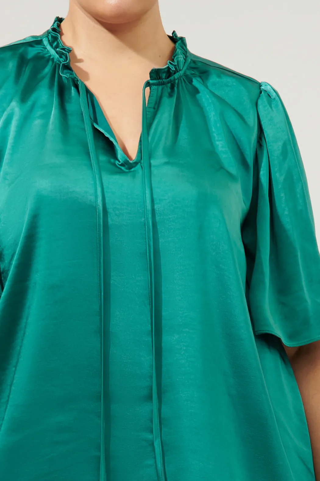 Angela Satin Tie Neck Flutter Sleeve Blouse Curve
