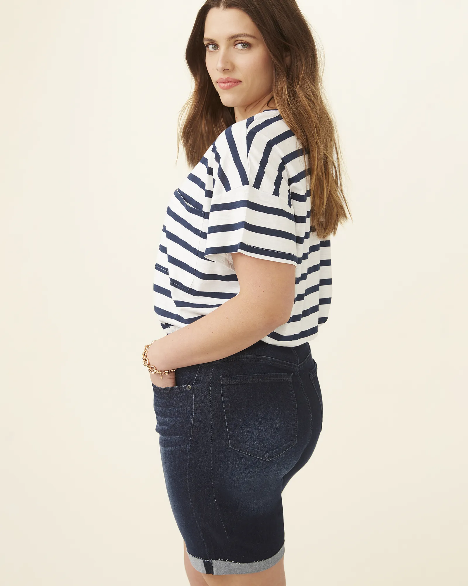 Ashley Flip Hem Bermuda Shorts | Dark Wash
