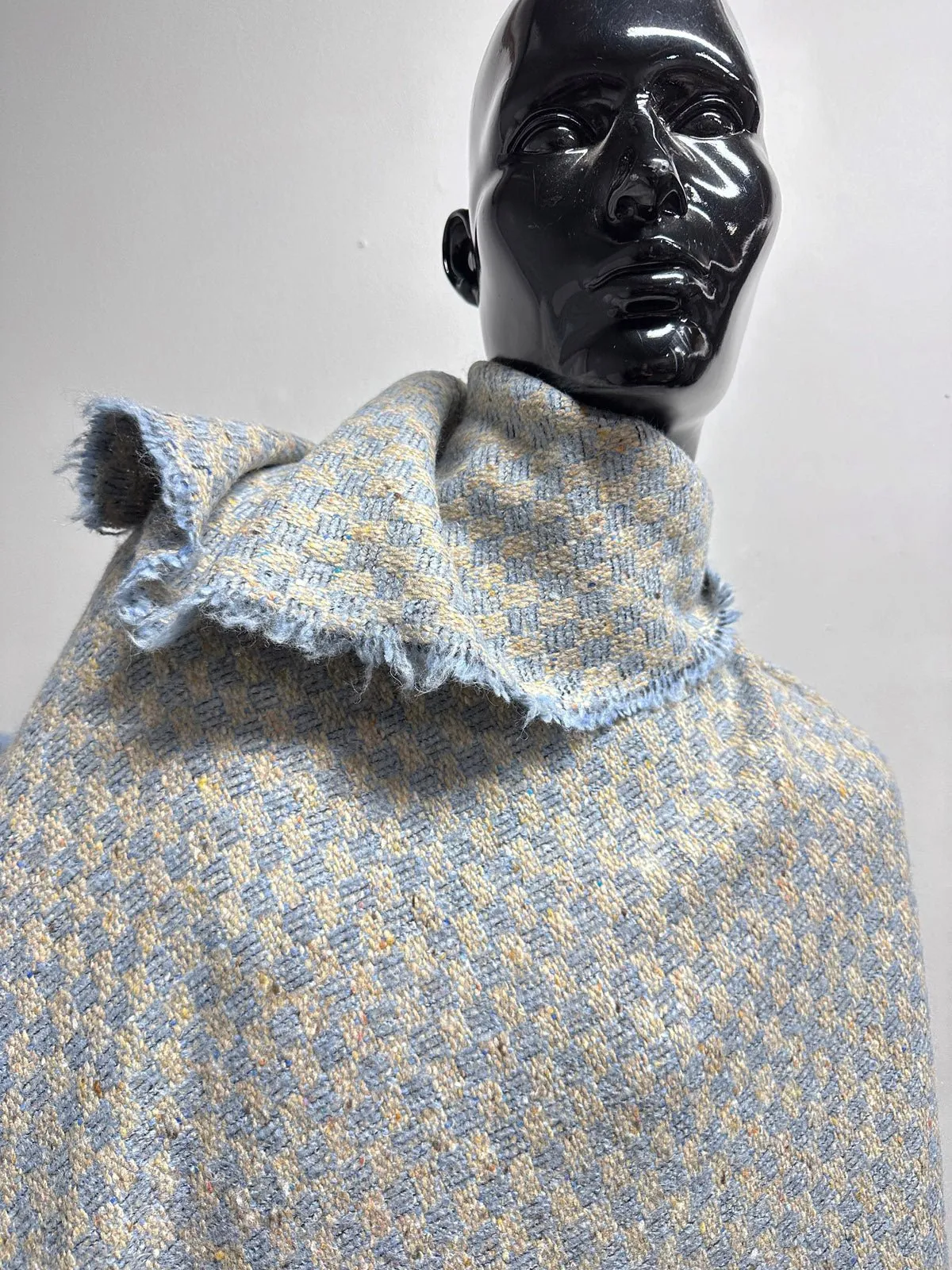 Baby Blue Flecked Checkerboard Wool