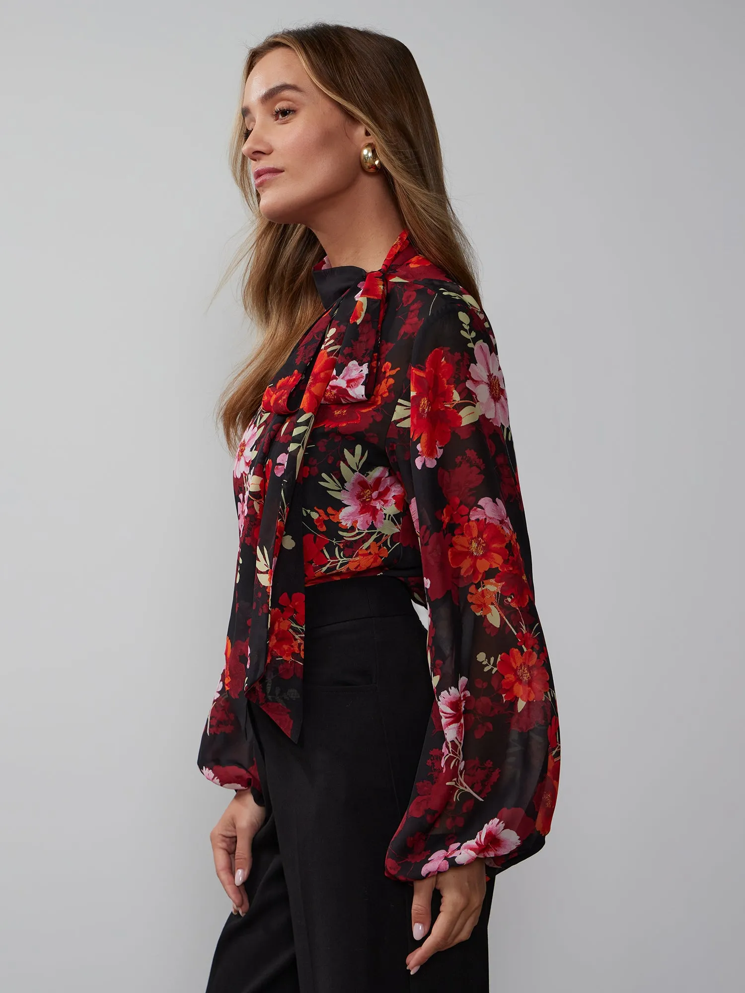 Balloon Sleeve Floral Print Blouse
