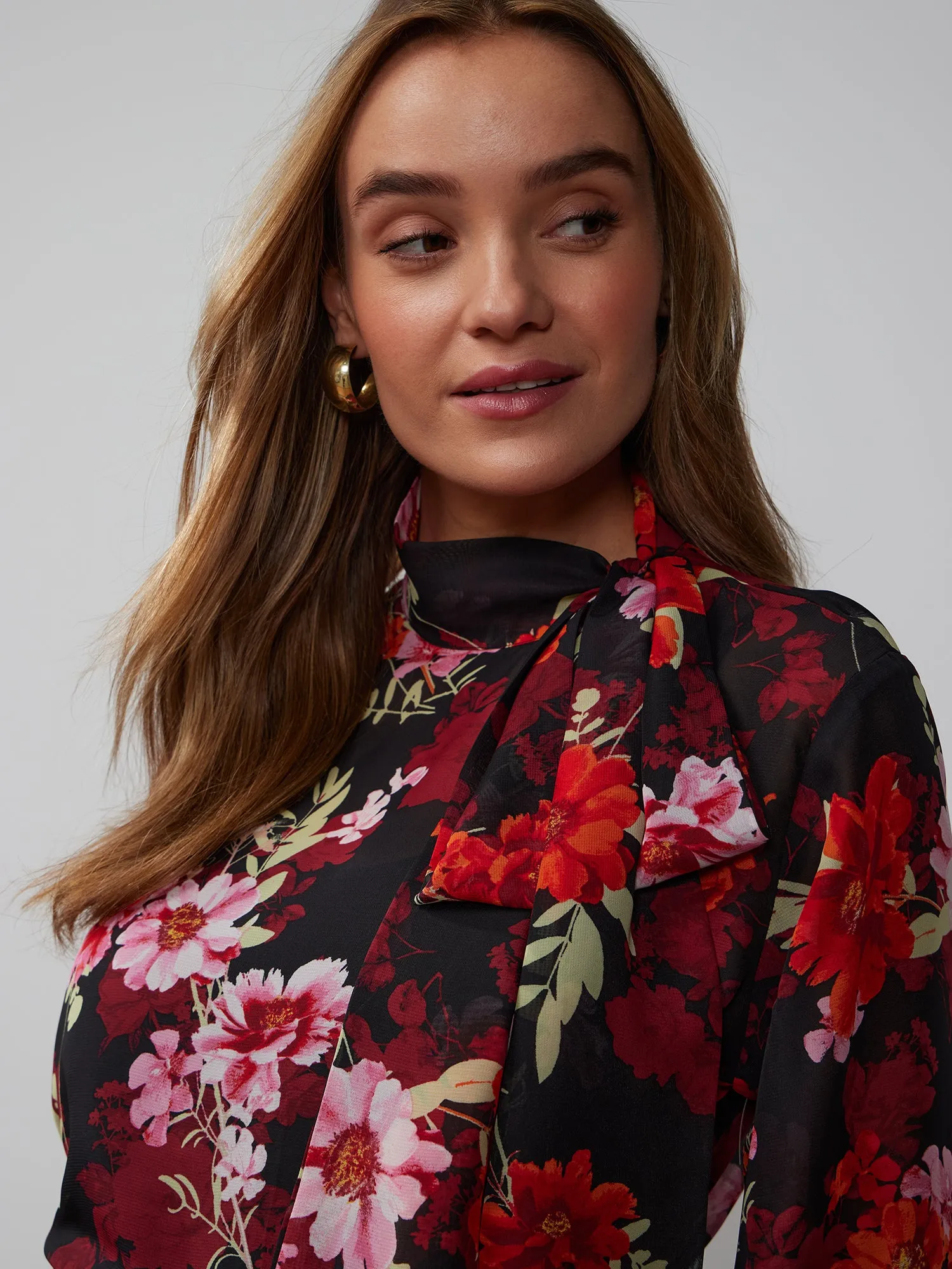 Balloon Sleeve Floral Print Blouse