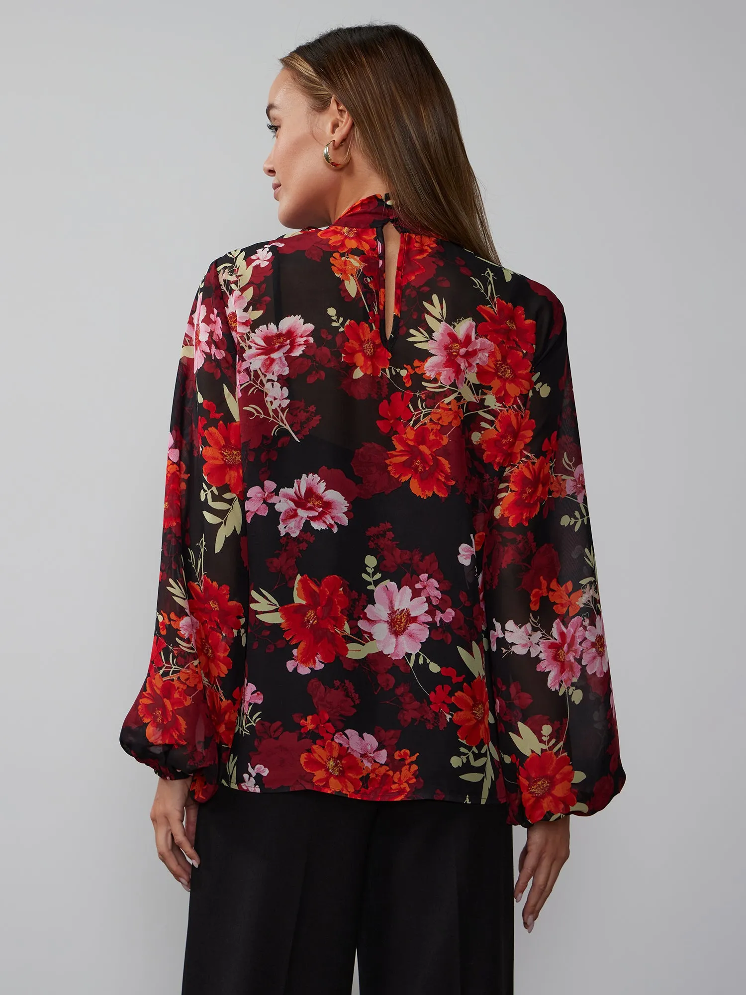 Balloon Sleeve Floral Print Blouse