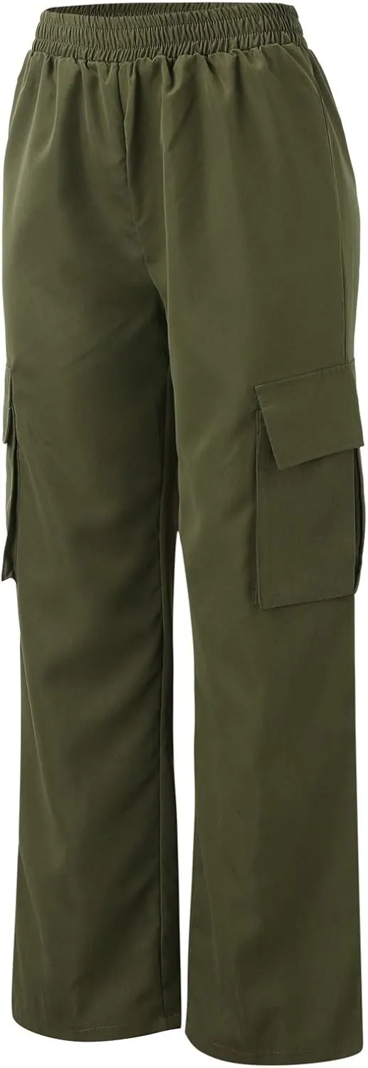 Belt Less Pants Women Wide Leg High Waisted Casual Trousers Straight Leg Relaxed Style Loose Sweatpants with Pockets