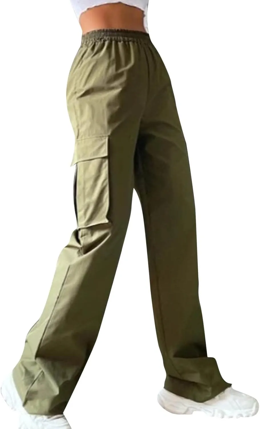 Belt Less Pants Women Wide Leg High Waisted Casual Trousers Straight Leg Relaxed Style Loose Sweatpants with Pockets