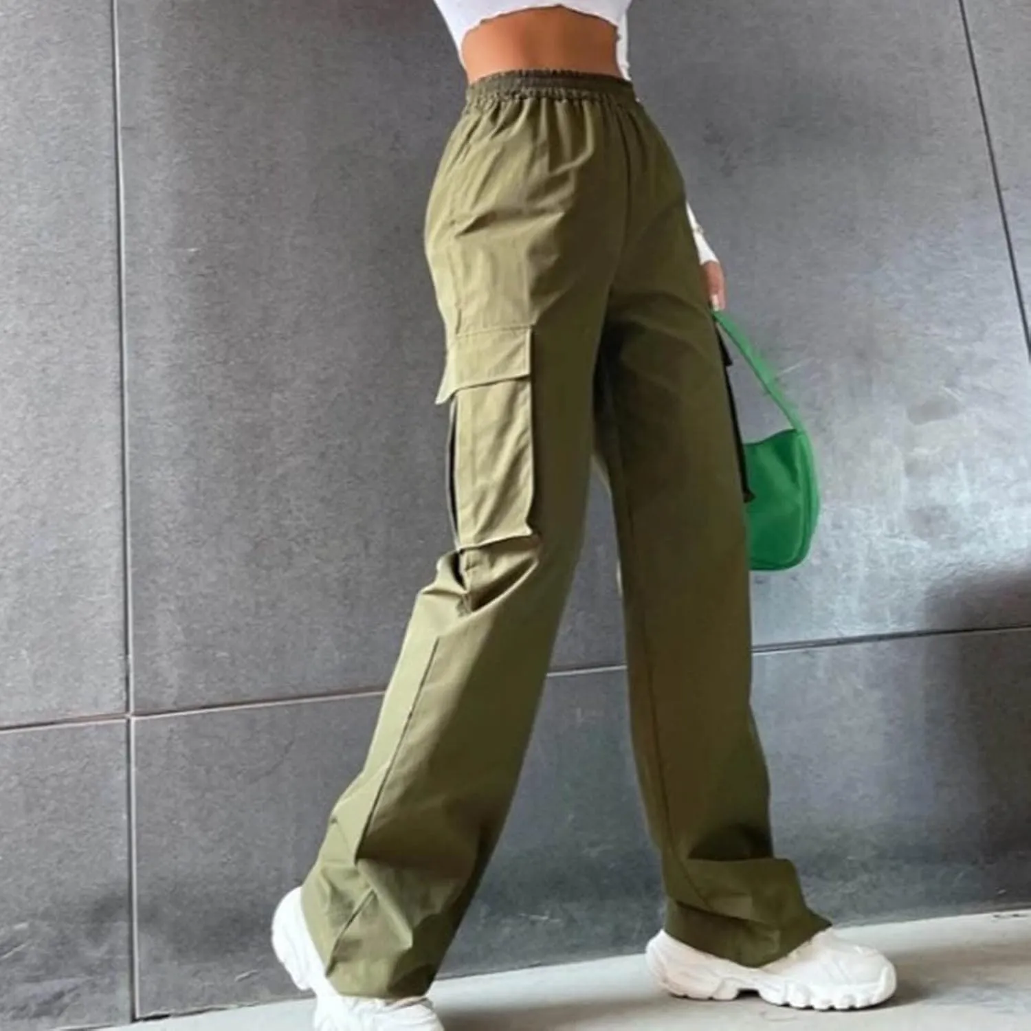 Belt Less Pants Women Wide Leg High Waisted Casual Trousers Straight Leg Relaxed Style Loose Sweatpants with Pockets