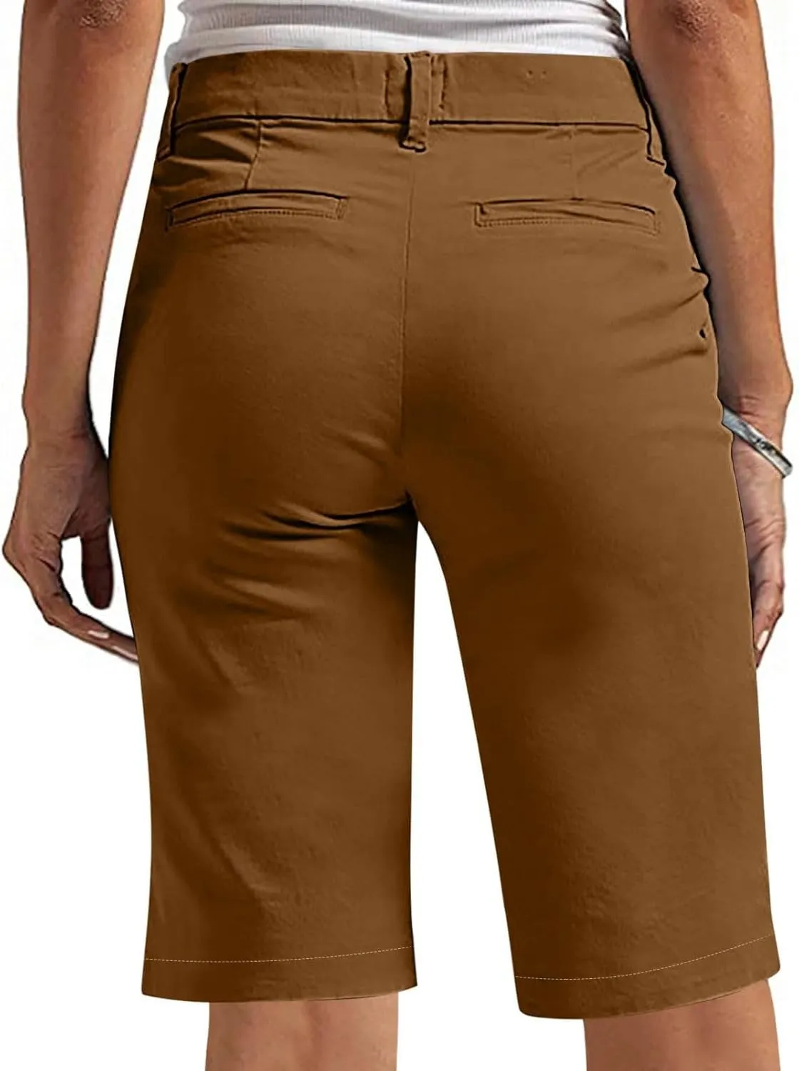 Bermuda Shorts for Women Knee Length Casual High Waisted Chino Shorts with Pockets 2025 Work Comfy Straight Leg Outfits