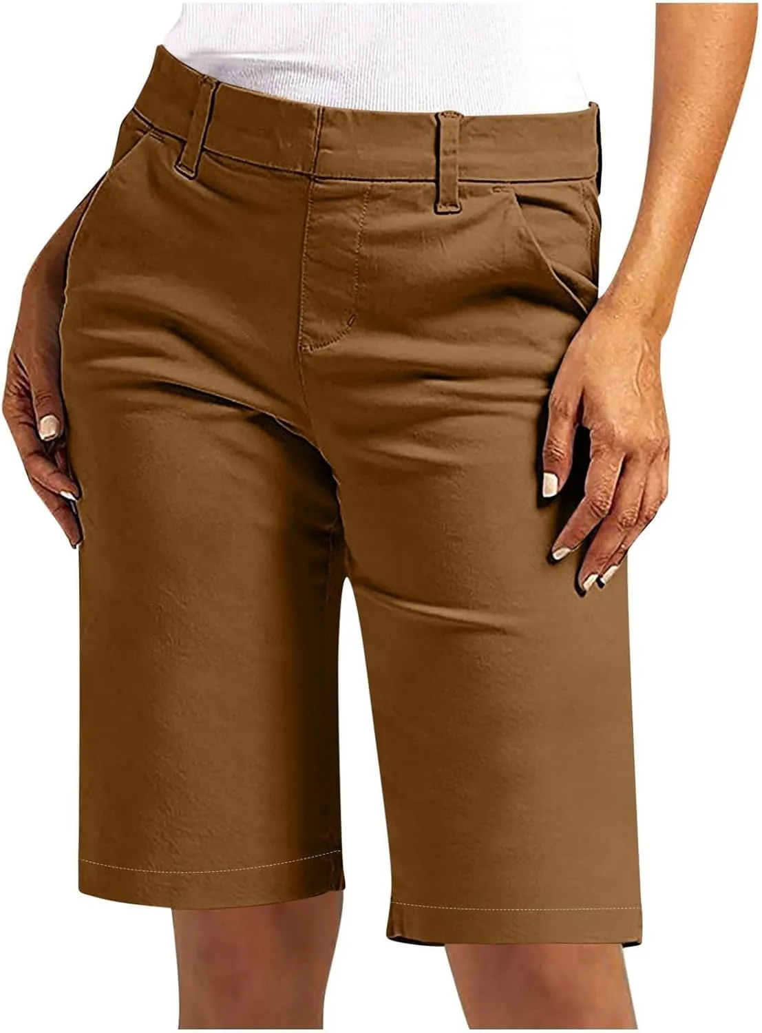 Bermuda Shorts for Women Knee Length Casual High Waisted Chino Shorts with Pockets 2025 Work Comfy Straight Leg Outfits