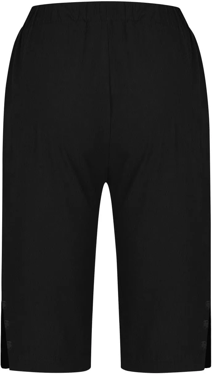 Bermuda Shorts for Women Plus Size Dressy Casual High Waisted Linen Capri Pants Summer Beach Cropped Pants with Pockets