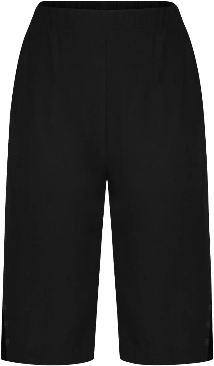 Bermuda Shorts for Women Plus Size Dressy Casual High Waisted Linen Capri Pants Summer Beach Cropped Pants with Pockets