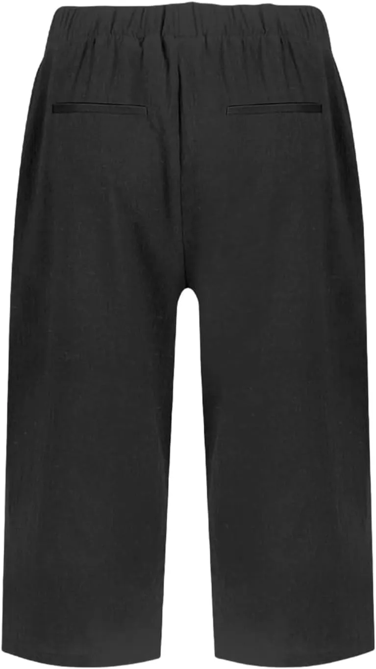 Bermuda Shorts for Women Wide Leg Cotton Linen Knee Length Casual Shorts Summer Loose High Waisted Short Capris