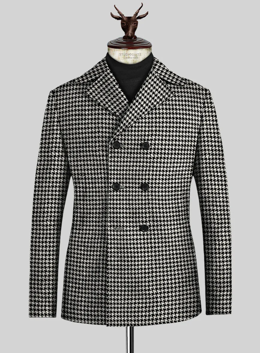Big Houndstooth BW Tweed Pea Coat