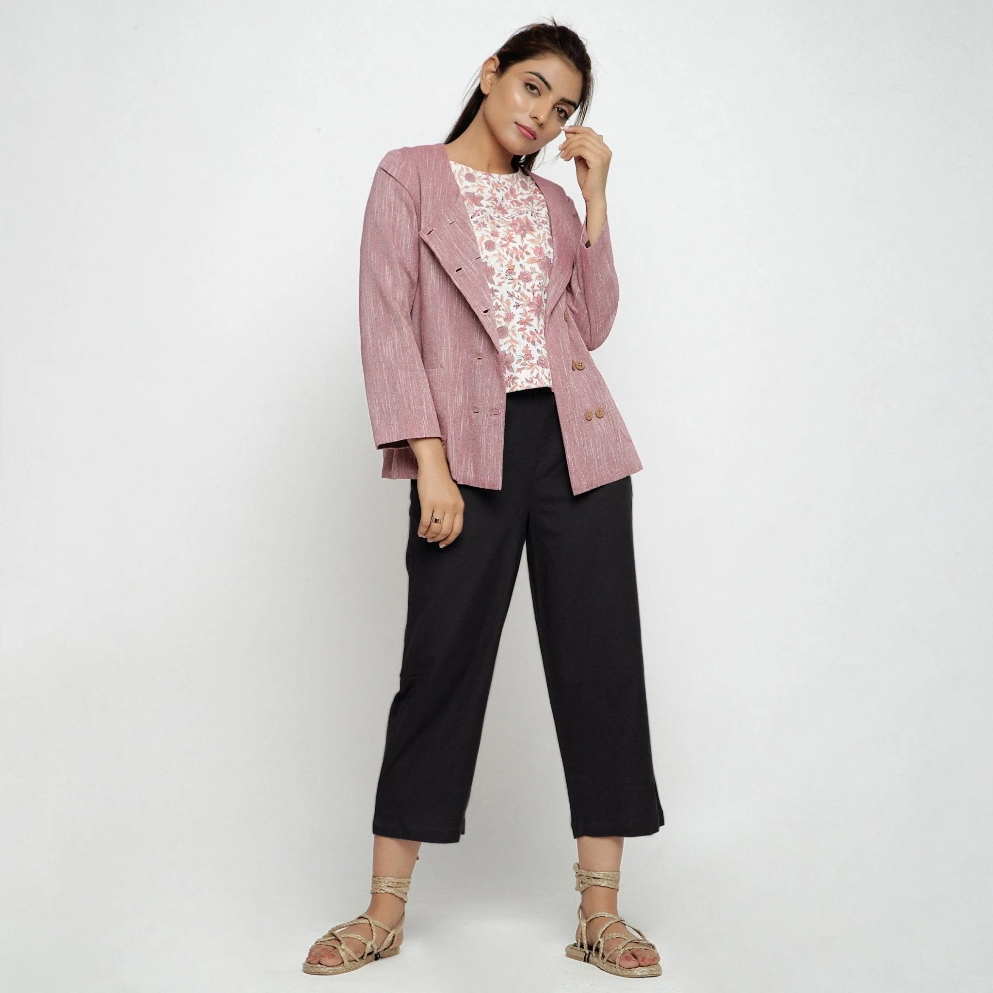 Black Cotton Flax Elasticated Midi-Rise Culottes