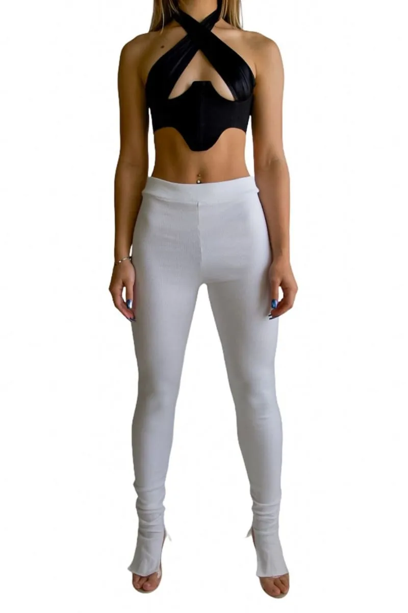 Black Halter Wrap Satin Corset Crop Top