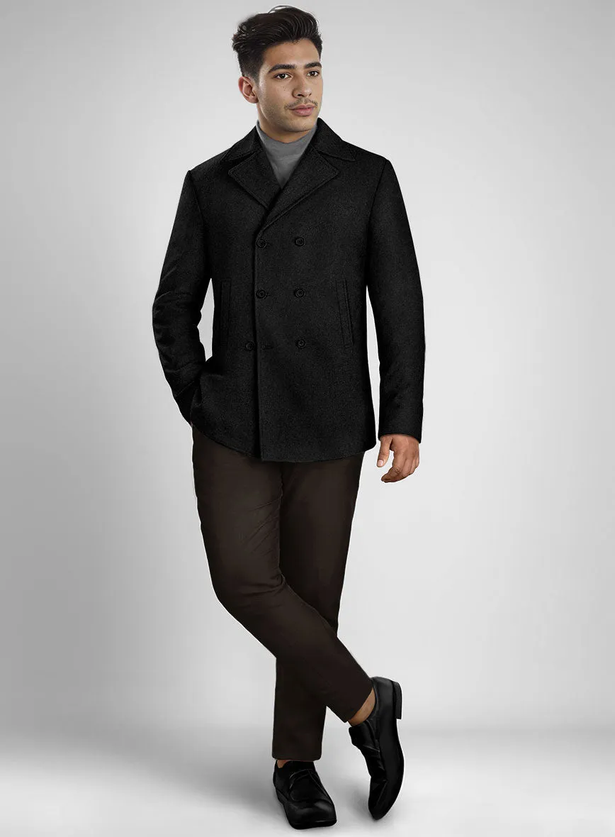 Black Heavy Tweed Pea Coat
