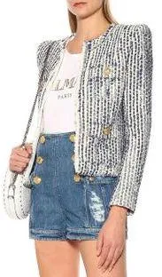 Blue Cotton-Blend Tweed Jacket