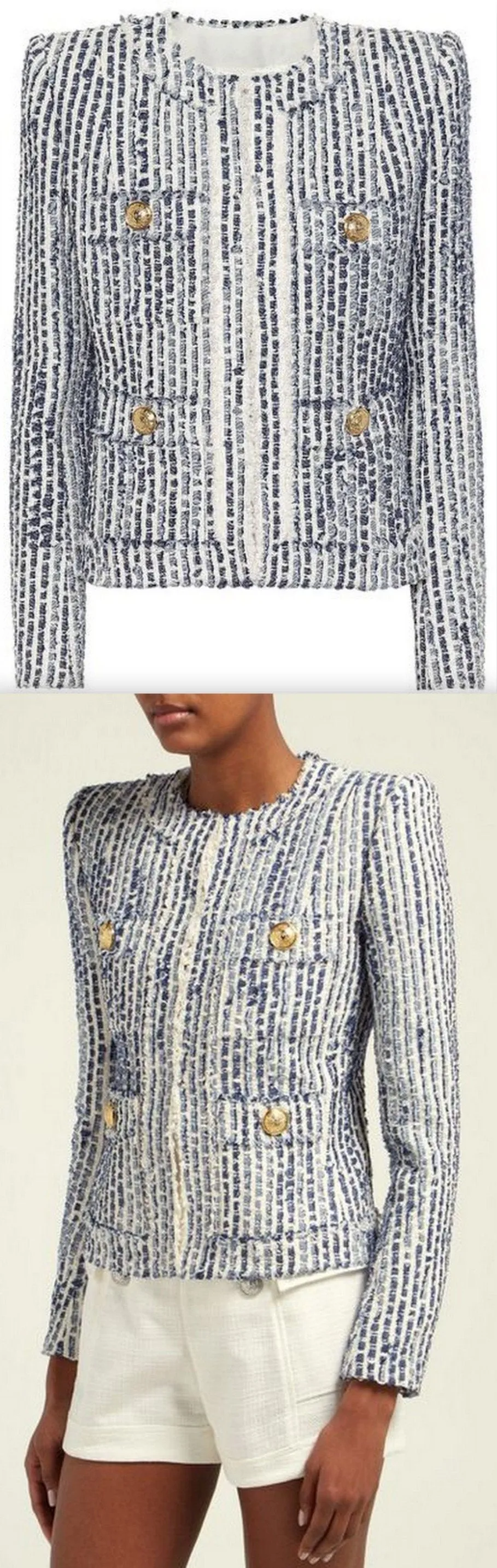 Blue Cotton-Blend Tweed Jacket
