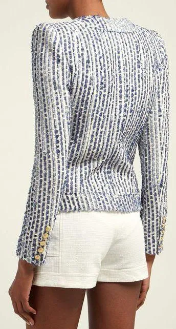 Blue Cotton-Blend Tweed Jacket