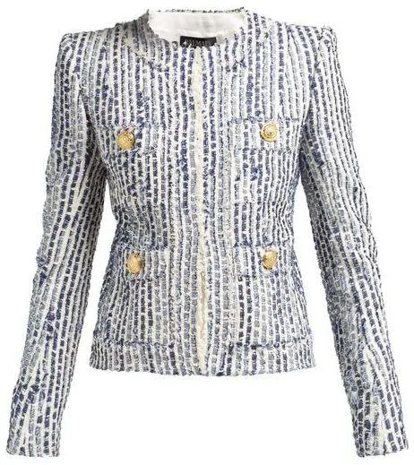Blue Cotton-Blend Tweed Jacket