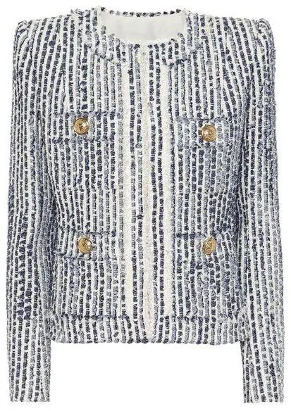 Blue Cotton-Blend Tweed Jacket