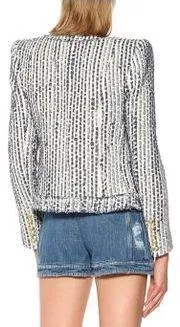 Blue Cotton-Blend Tweed Jacket
