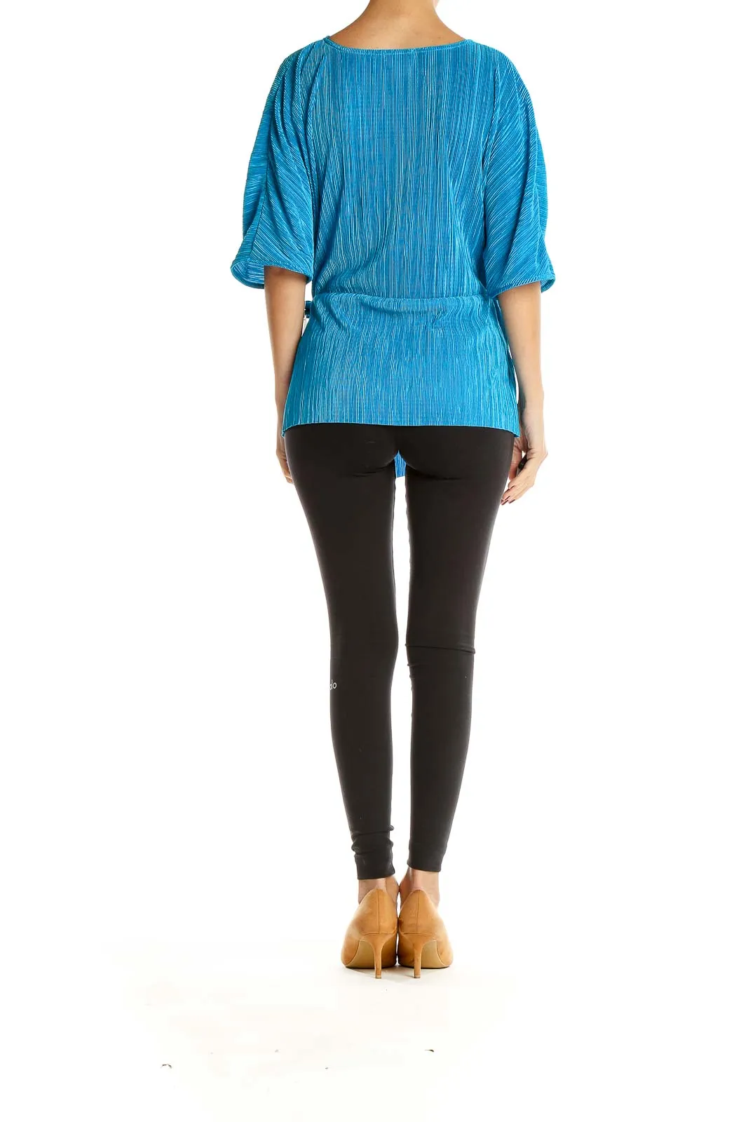 Blue Textured Wrap-Style Blouse