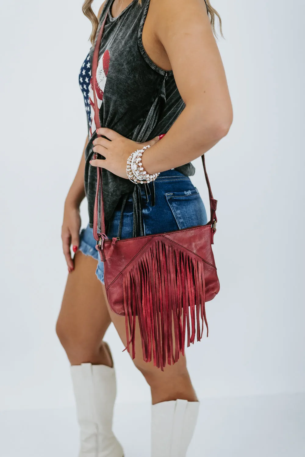 Boho Revival Fringe Crossbody , Burgundy