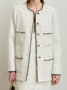Braided-Trim Wool-Blend Tweed in Ivory