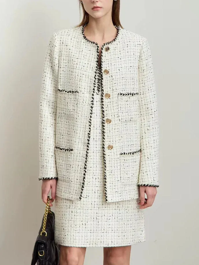 Braided-Trim Wool-Blend Tweed in Ivory