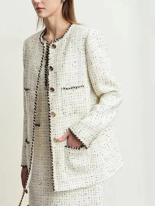 Braided-Trim Wool-Blend Tweed in Ivory