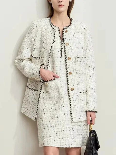 Braided-Trim Wool-Blend Tweed in Ivory