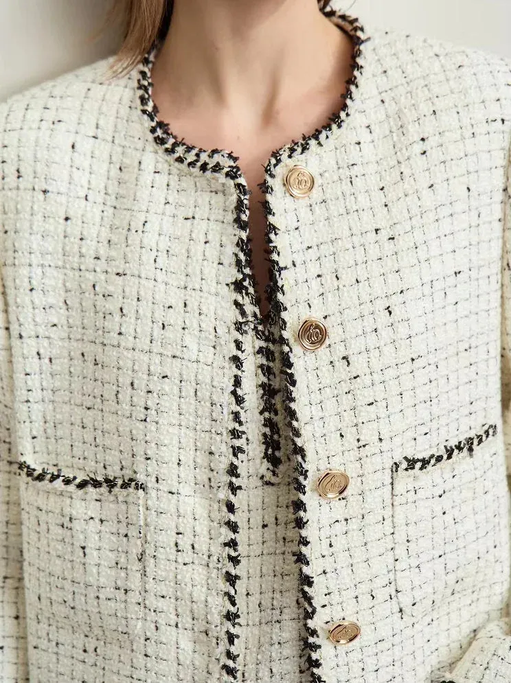 Braided-Trim Wool-Blend Tweed in Ivory