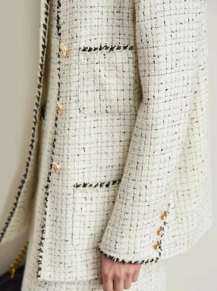 Braided-Trim Wool-Blend Tweed in Ivory