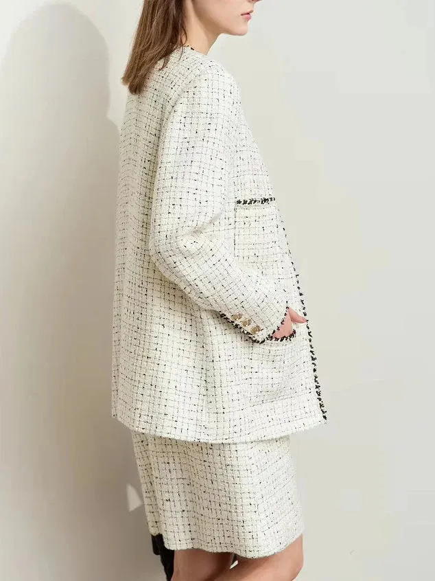 Braided-Trim Wool-Blend Tweed in Ivory