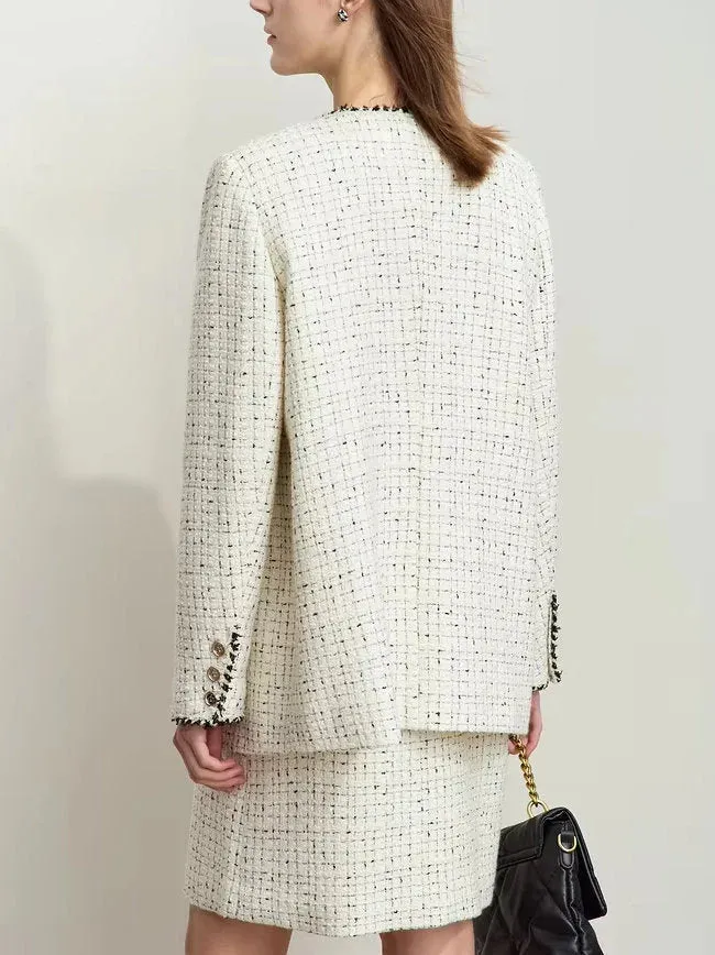 Braided-Trim Wool-Blend Tweed in Ivory