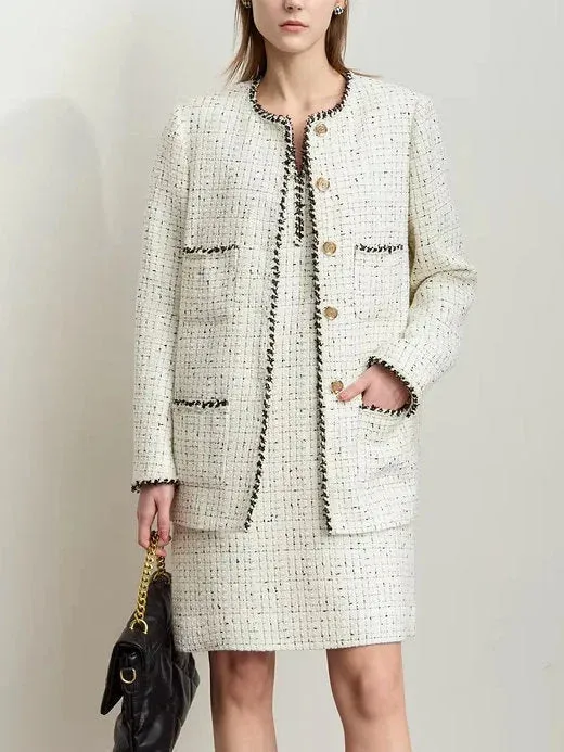 Braided-Trim Wool-Blend Tweed in Ivory
