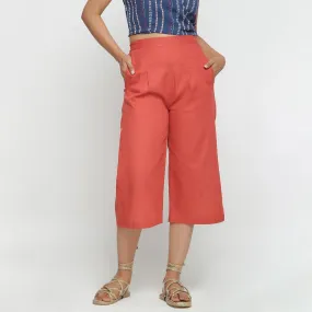 Brick Red 100% Cotton Elasticated High-Rise Culottes