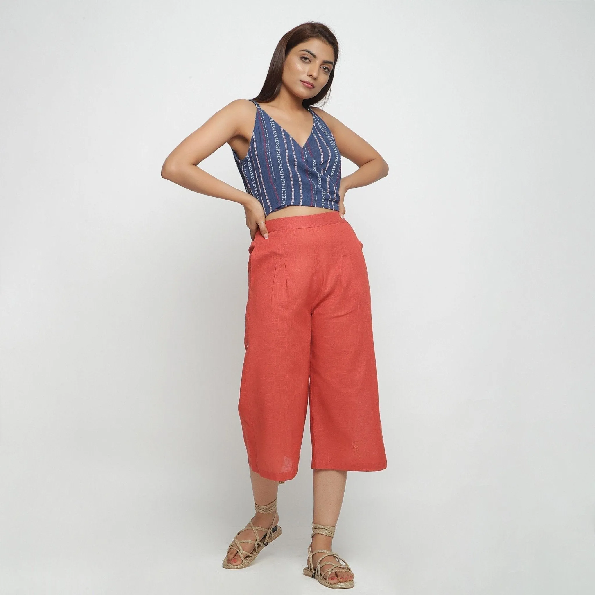 Brick Red 100% Cotton Elasticated High-Rise Culottes