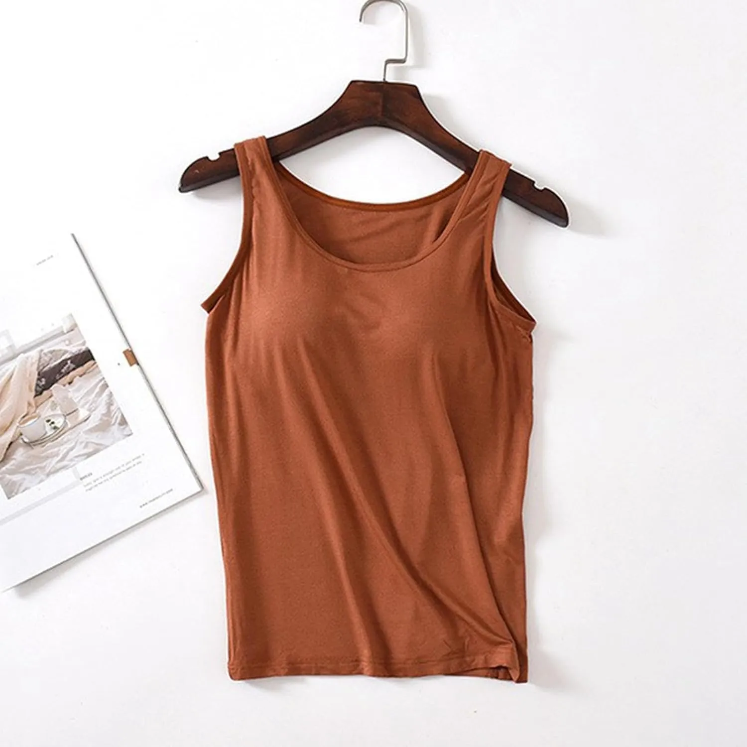 Built in Bra Tank Tops for Women Square Neck Seamless Tank Top Workout Yoga Shirts Basic Cami Vest Summer Clothes