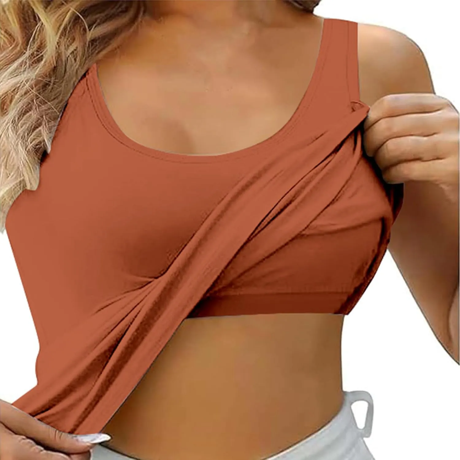 Built in Bra Tank Tops for Women Square Neck Seamless Tank Top Workout Yoga Shirts Basic Cami Vest Summer Clothes