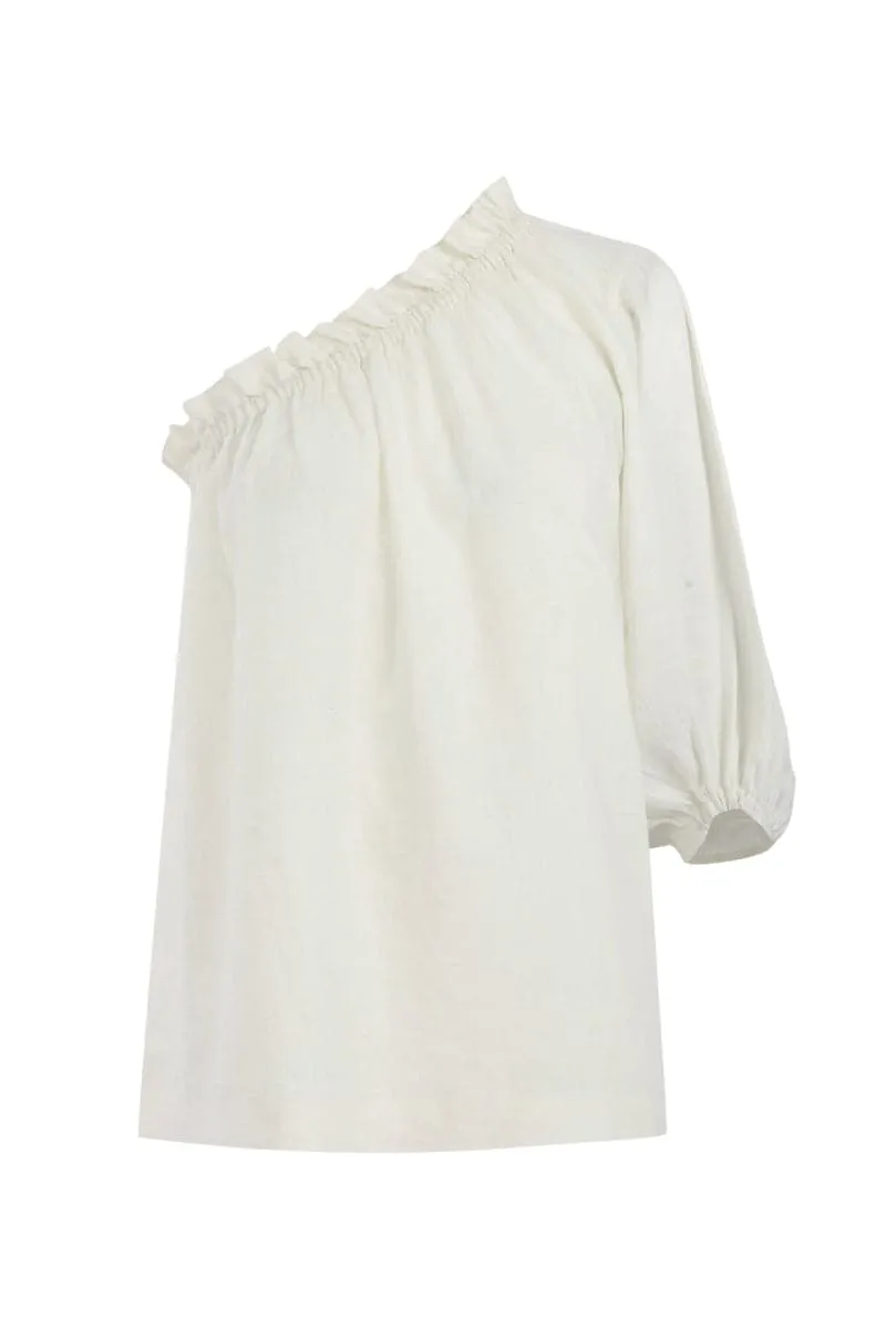 CAPRI WHITE LINEN ONE SLEEVE TOP