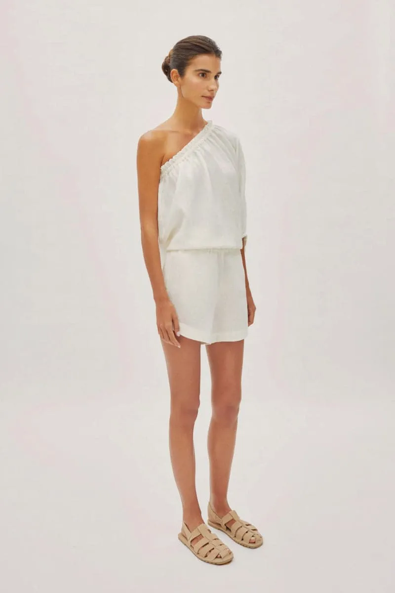 CAPRI WHITE LINEN ONE SLEEVE TOP