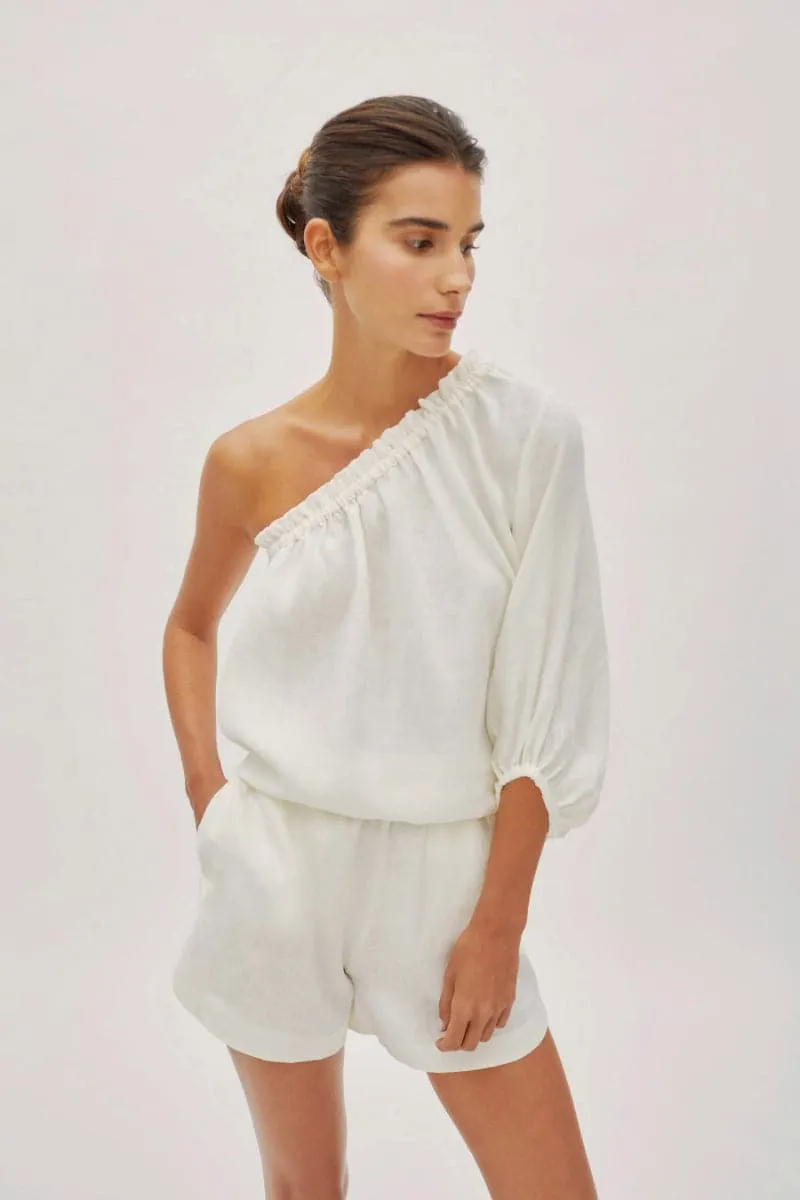 CAPRI WHITE LINEN ONE SLEEVE TOP