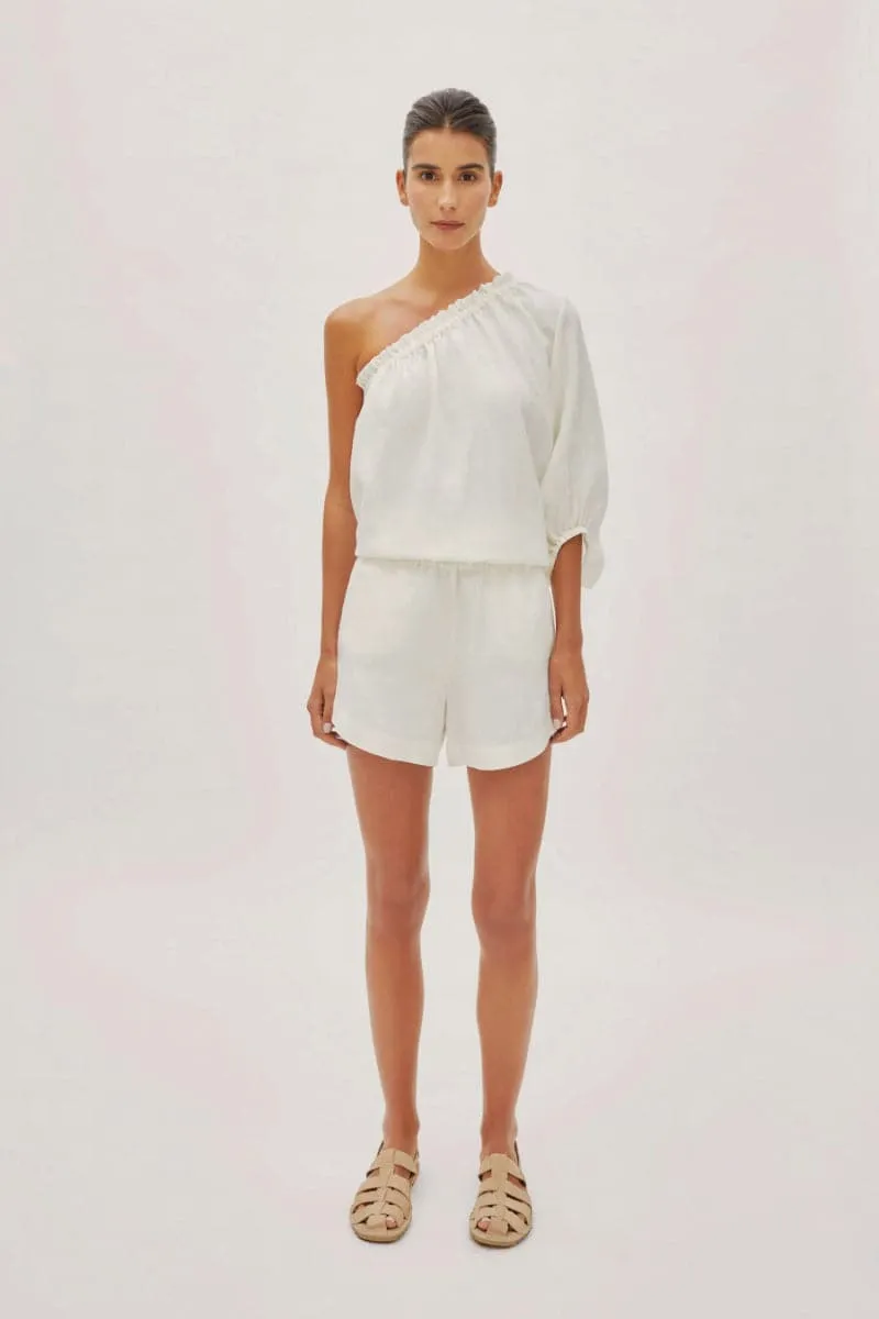 CAPRI WHITE LINEN ONE SLEEVE TOP