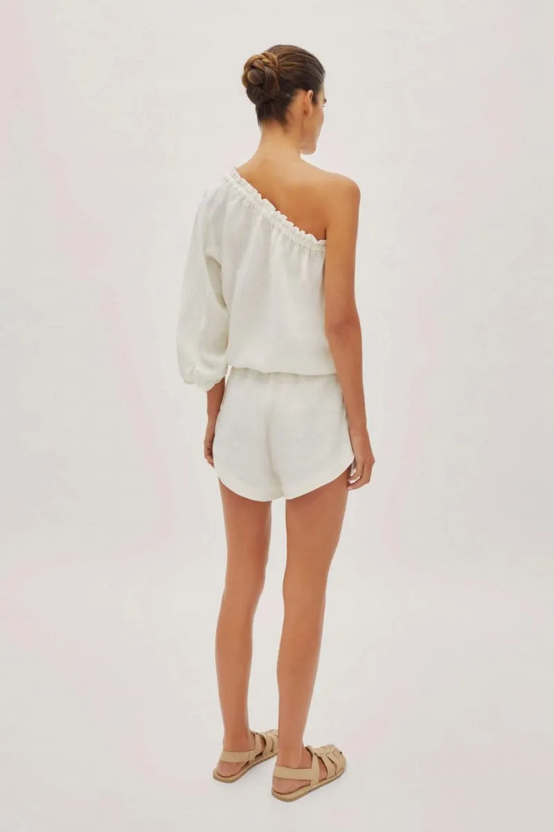 CAPRI WHITE LINEN ONE SLEEVE TOP