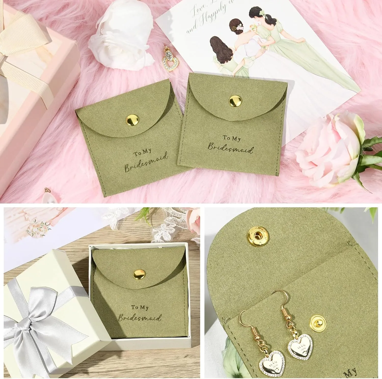 CEELGON Jewelry Bags Bridesmaid Gifts Set of 8 Velvet Small Jewelry Pouch with Button Bracelet Earring Necklace Packaging Bridesmaid Proposal Gift Bags Bridal Party Favors Gifts (Green)
