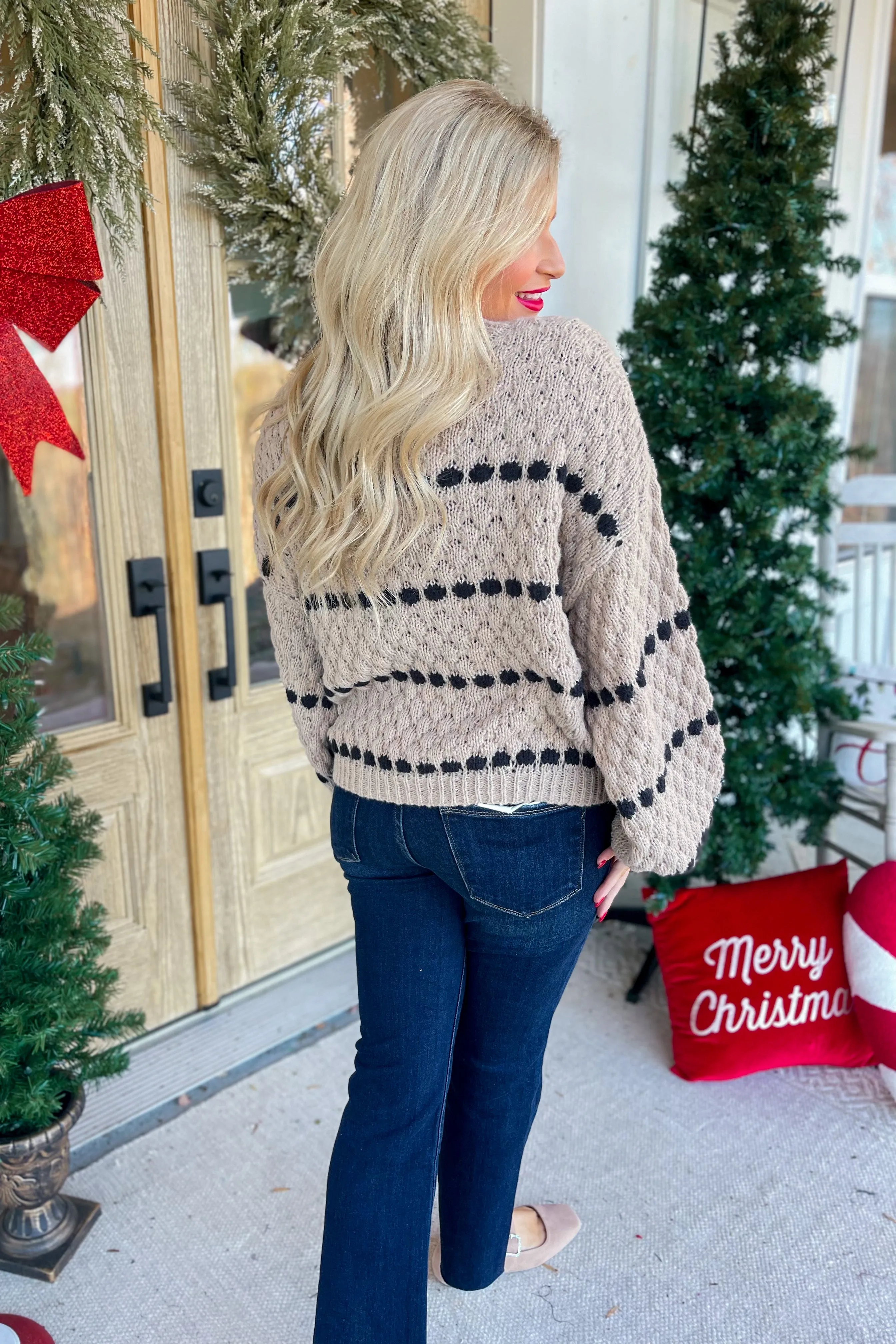 Cheryl Oversized Balloon Sleeve Stripe Knit Sweater