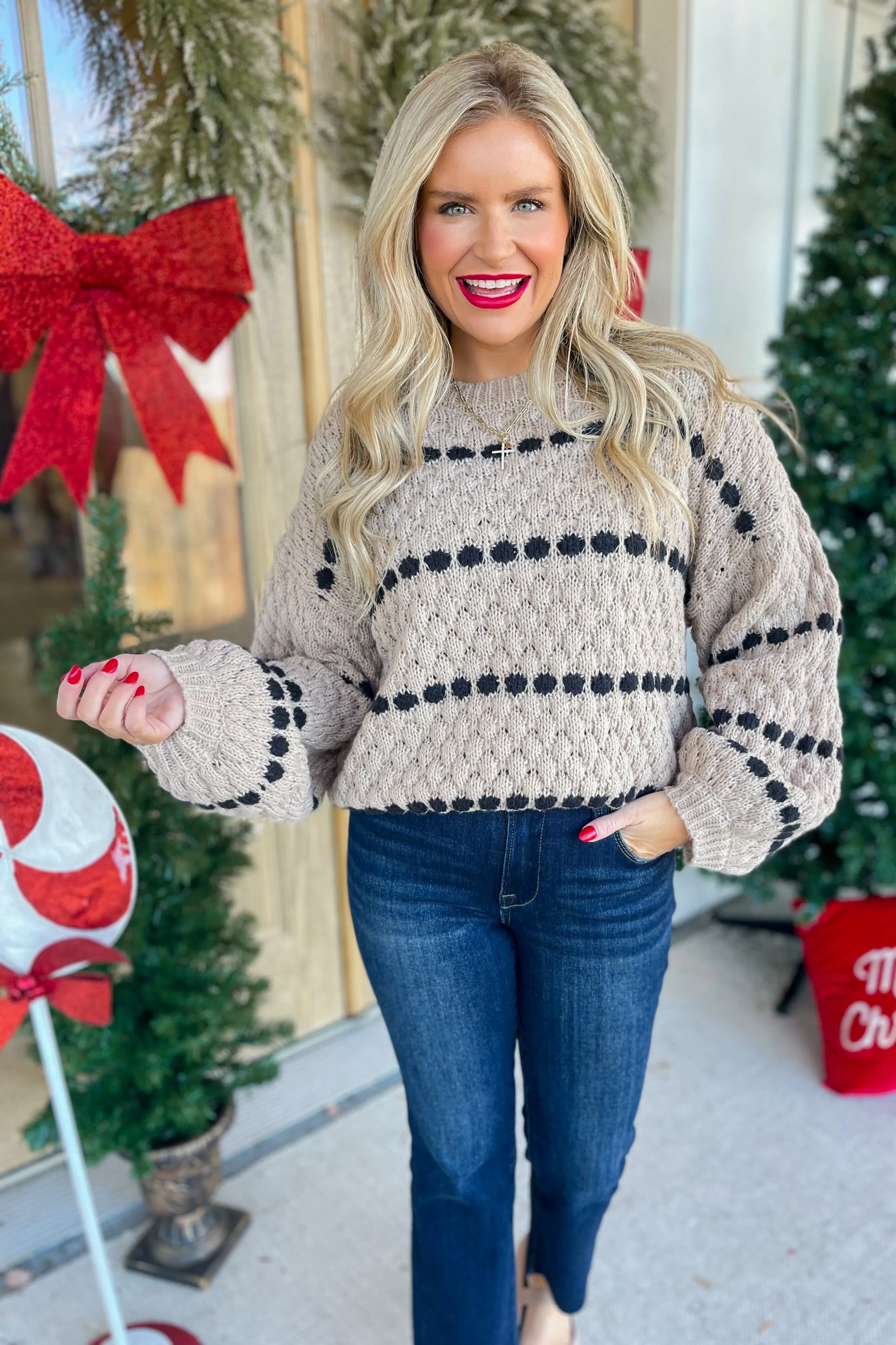 Cheryl Oversized Balloon Sleeve Stripe Knit Sweater