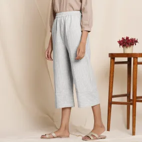 Cloudy Grey Warm Cotton Culottes Striped Pant