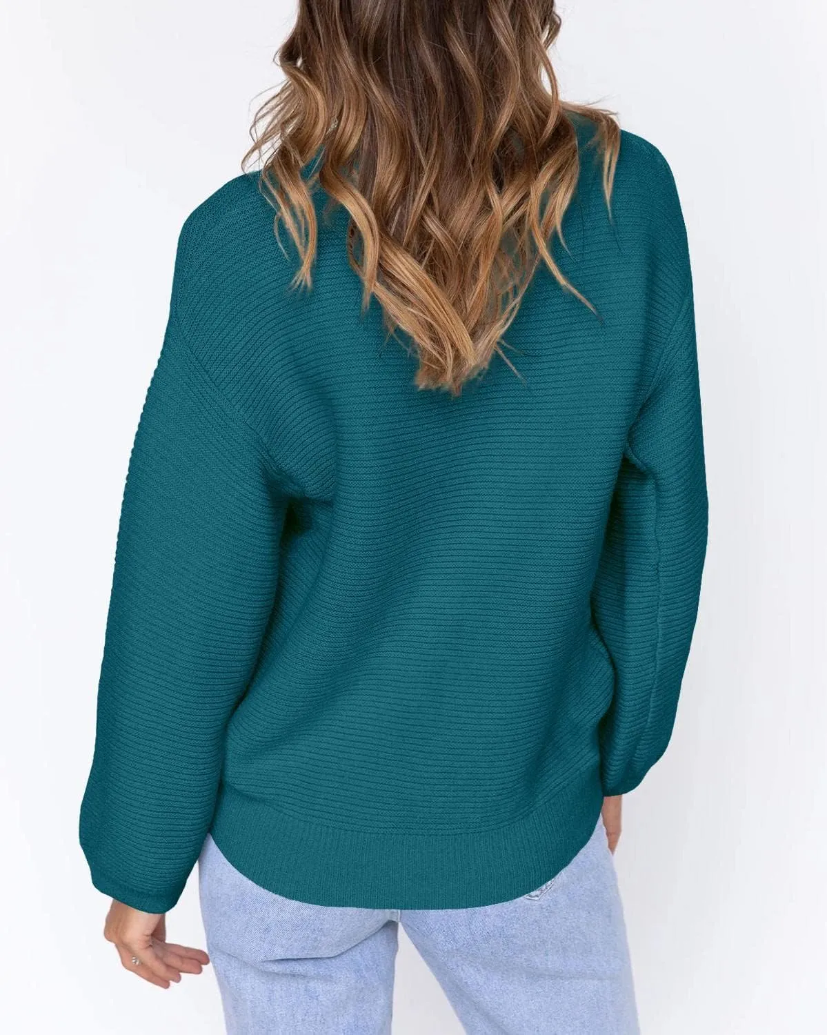 Coololi Women's Puff Sleeve Knit Pullover Ribbed Sweaters Crewneck Oversized Loose Casual Cozy Soft Slouchy Sweater Tops